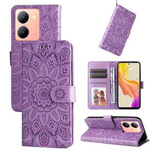 For vivo Y78 5G Foreign Embossed Sunflower Leather Phone Case(Purple)