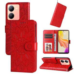 For vivo Y36 4G / 5G Foreign Embossed Sunflower Leather Phone Case(Red)