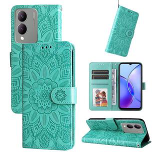 For vivo Y17s Embossed Sunflower Leather Phone Case(Green)