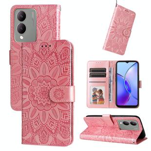 For vivo Y17s Embossed Sunflower Leather Phone Case(Rose Gold)