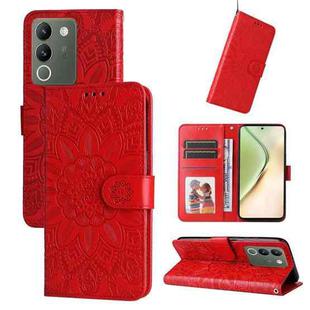 For vivo Y200 / V29e Global Embossed Sunflower Leather Phone Case(Red)