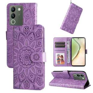 For vivo Y200 / V29e Global Embossed Sunflower Leather Phone Case(Purple)