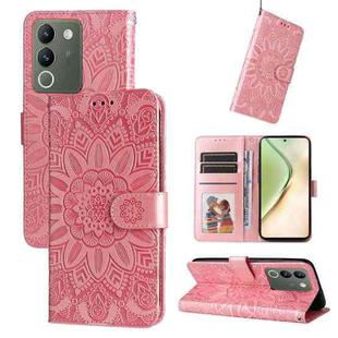 For vivo Y200 / V29e Global Embossed Sunflower Leather Phone Case(Rose Gold)