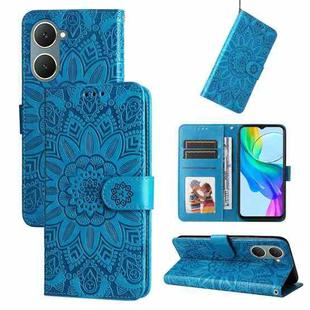For vivo Y03 4G Embossed Sunflower Leather Phone Case(Blue)