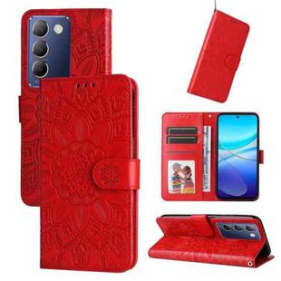 For vivo Y100 IDN / Y200e 5G Global Embossed Sunflower Leather Phone Case(Red)