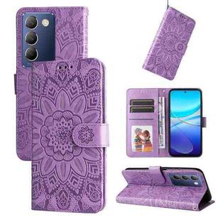 For vivo Y100 IDN / Y200e 5G Global Embossed Sunflower Leather Phone Case(Purple)