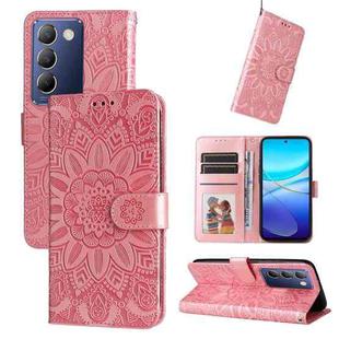 For vivo Y100 IDN / Y200e 5G Global Embossed Sunflower Leather Phone Case(Rose Gold)