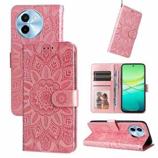 For vivo Y38 5G / T3x 5G Global Embossed Sunflower Leather Phone Case(Rose Gold)