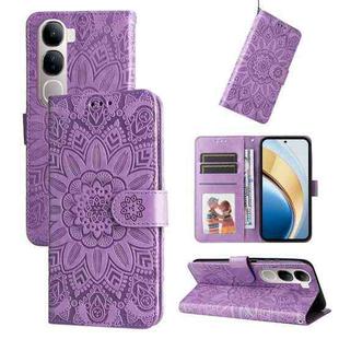 For vivo V40 Lite 4G / 5G IDN Embossed Sunflower Leather Phone Case(Purple)