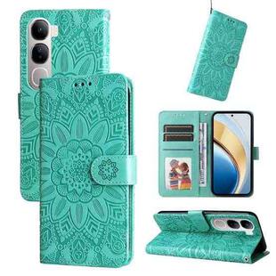 For vivo V40 Lite 4G / 5G IDN Embossed Sunflower Leather Phone Case(Green)