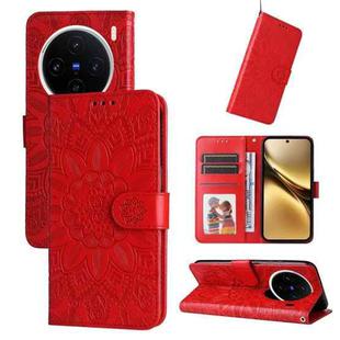 For vivo X200 Embossed Sunflower Leather Phone Case(Red)