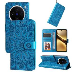 For vivo X200 Embossed Sunflower Leather Phone Case(Blue)
