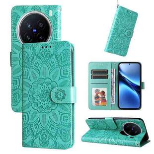 For vivo X200 Pro Embossed Sunflower Leather Phone Case(Green)