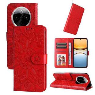 For vivo Y300 Pro Embossed Sunflower Leather Phone Case(Red)