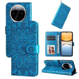 For vivo Y300 Pro Embossed Sunflower Leather Phone Case(Blue)