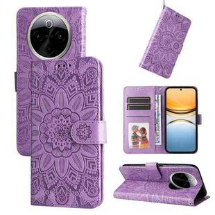 For vivo Y300 Pro Embossed Sunflower Leather Phone Case(Purple)