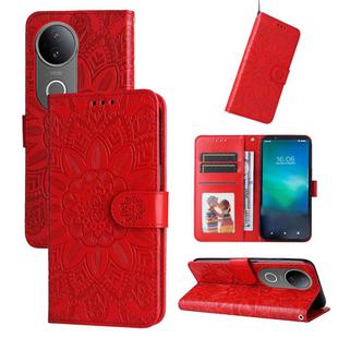 For vivo S20 Embossed Sunflower Leather Phone Case(Red)