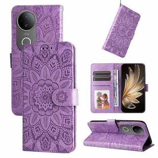 For vivo S20 Embossed Sunflower Leather Phone Case(Purple)