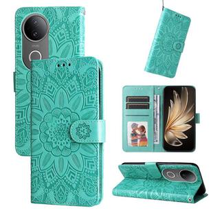 For vivo S20 Embossed Sunflower Leather Phone Case(Green)