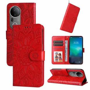 For vivo S20 Pro Embossed Sunflower Leather Phone Case(Red)