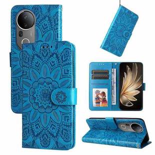 For vivo S20 Pro Embossed Sunflower Leather Phone Case(Blue)