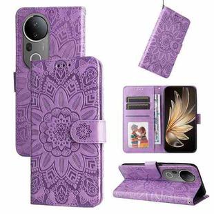 For vivo S20 Pro Embossed Sunflower Leather Phone Case(Purple)