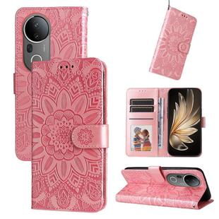 For vivo S20 Pro Embossed Sunflower Leather Phone Case(Rose Gold)