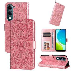 For vivo Y29s 5G / Y04 4G Embossed Sunflower Leather Phone Case(Rose Gold)