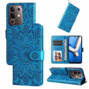For vivo Y29 4G Embossed Sunflower Leather Phone Case(Blue)