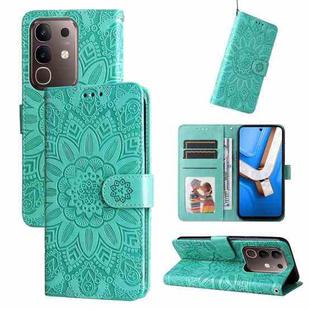 For vivo Y29 4G Embossed Sunflower Leather Phone Case(Green)