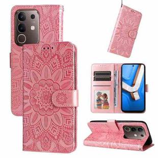 For vivo Y29 4G Embossed Sunflower Leather Phone Case(Rose Gold)