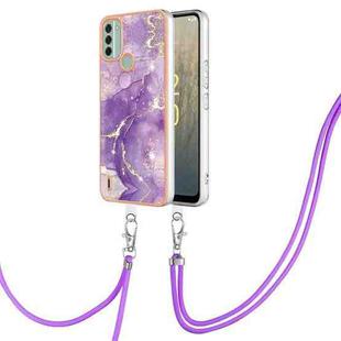 For Nokia C31 Electroplating Marble Dual-side IMD Phone Case with Lanyard(Purple 002)