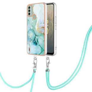 For Nokia C31 Electroplating Marble Dual-side IMD Phone Case with Lanyard(Green 003)