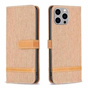 For iPhone 15 Pro Max Color Block Denim Texture Leather Phone Case(Brown)