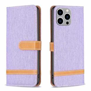 For iPhone 15 Pro Max Color Block Denim Texture Leather Phone Case(Purple)