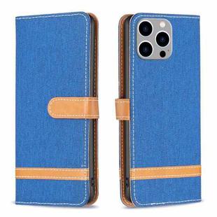 For iPhone 15 Pro Max Color Block Denim Texture Leather Phone Case(Royal Blue)