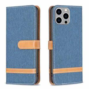 For iPhone 15 Pro Max Color Block Denim Texture Leather Phone Case(Dark Blue)