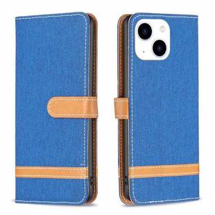 For iPhone 15 Color Block Denim Texture Leather Phone Case(Royal Blue)