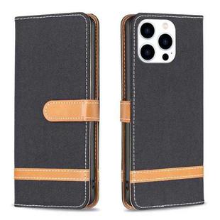 For iPhone 16 Pro Max Color Block Denim Texture Leather Phone Case(Black)