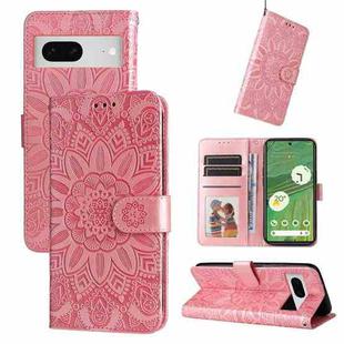 For Google Pixel 7 Embossed Sunflower Leather Phone Case(Rose Gold)