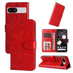 For Google Pixel 7a Embossed Sunflower Leather Phone Case(Red)