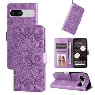 For Google Pixel 7a Embossed Sunflower Leather Phone Case(Purple)