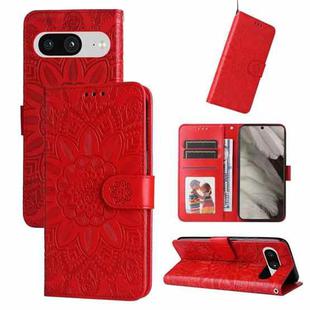 For Google Pixel 8 Embossed Sunflower Leather Phone Case(Red)