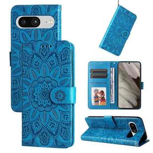 For Google Pixel 8 Embossed Sunflower Leather Phone Case(Blue)