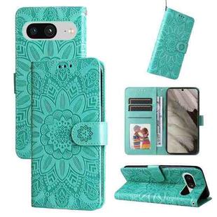 For Google Pixel 8 Embossed Sunflower Leather Phone Case(Green)