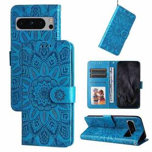 For Google Pixel 8 Pro Embossed Sunflower Leather Phone Case(Blue)