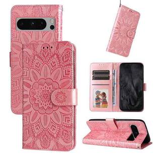 For Google Pixel 8 Pro Embossed Sunflower Leather Phone Case(Rose Gold)