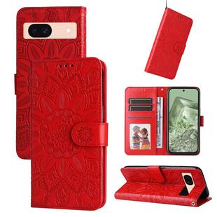 For Google Pixel 8a Embossed Sunflower Leather Phone Case(Red)