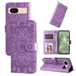 For Google Pixel 8a Embossed Sunflower Leather Phone Case(Purple)