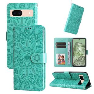 For Google Pixel 8a Embossed Sunflower Leather Phone Case(Green)